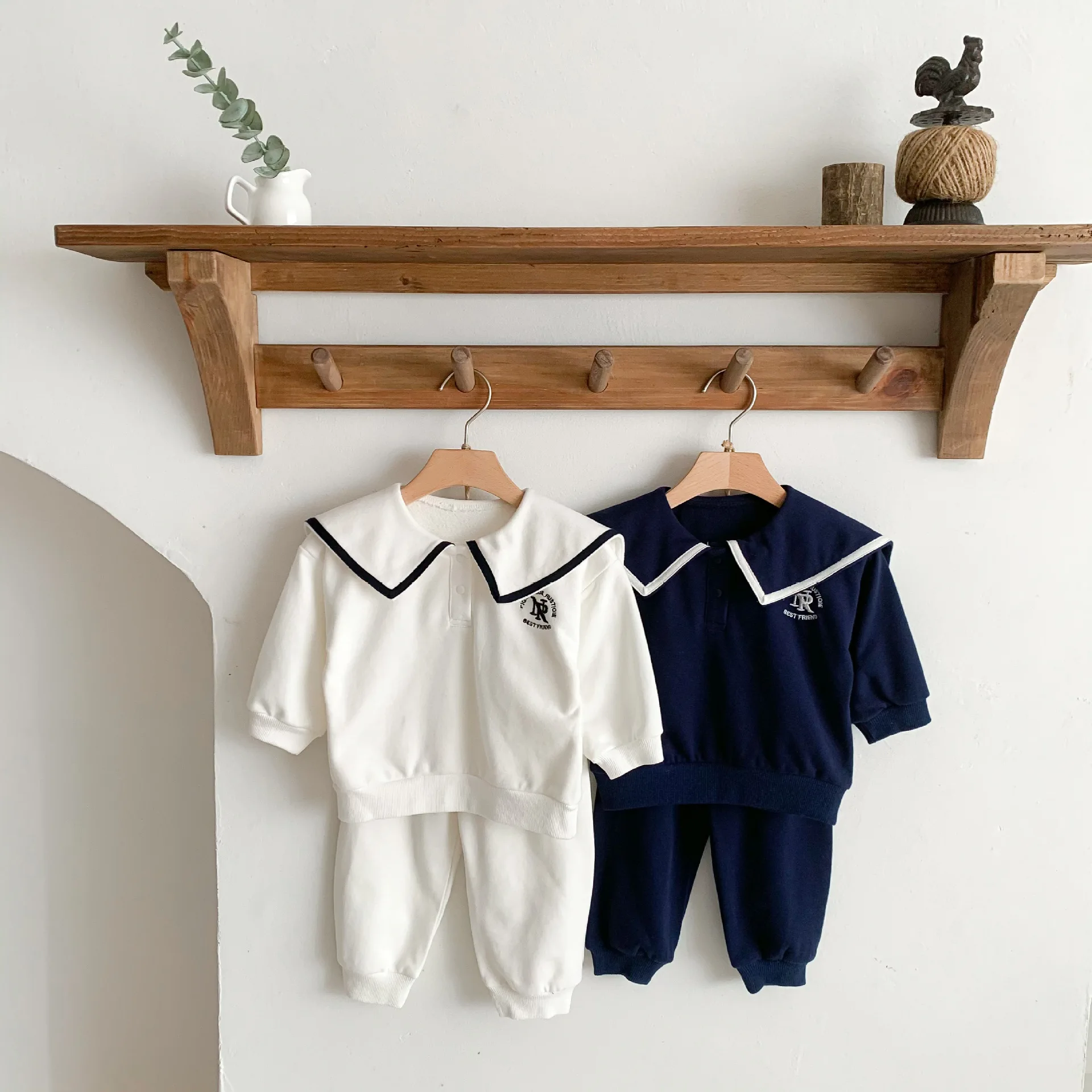 

Toddler Children Casual Tracksuit Letter Embroidery Infant Clothes Set Active Cotton Sailor Collar Tops+Pants 2Pcs Baby Girl Boy