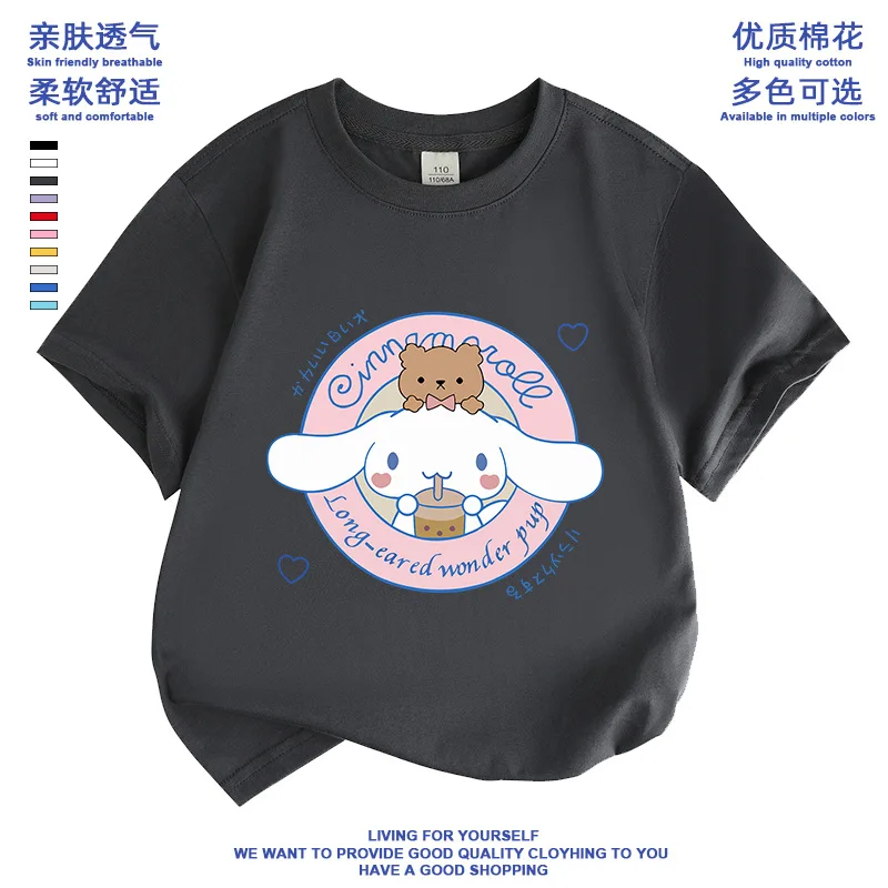 

Sanrio 2024 новая хлопковая Футболка для девочек и мальчиков летний Повседневный Топ с круглым вырезом мультипликационный Универсальный Милая Подарочная футболка с коротким рукавом