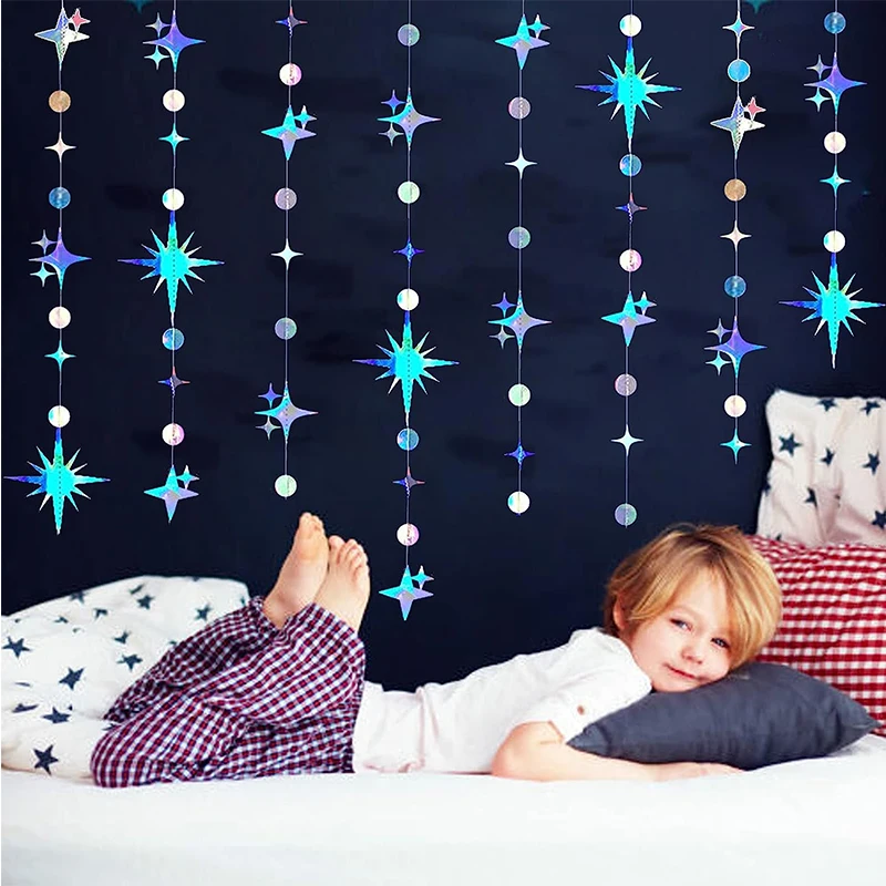 Iridescent Twinkle Star & Circle Dot Garlands