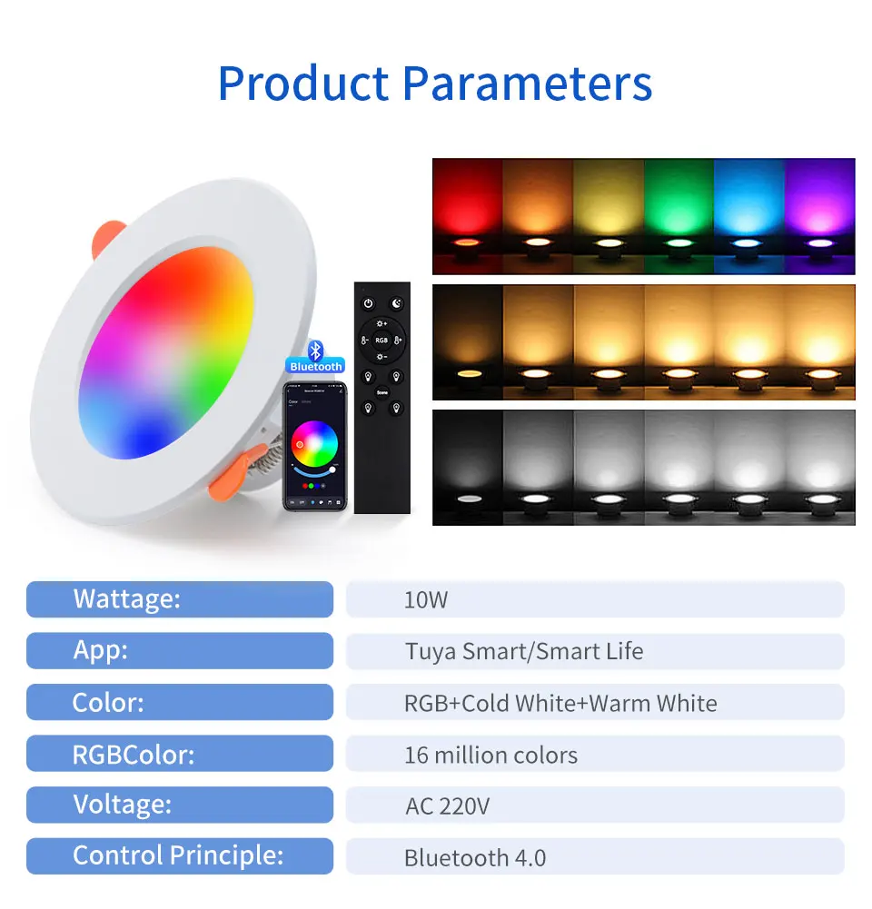 Description Picture 5 of item1-4Pcs Tuya Smart LED Downlight 220V 10W RGB WW CW Bluetooth Ceiling Lamp With Remote Control Dimmable For Bedroom Living Room