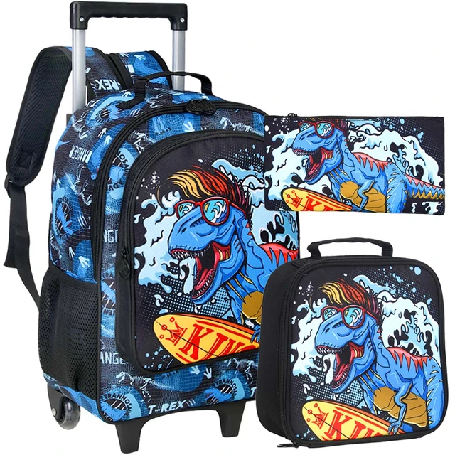 Mochila rodante de 3 piezas para niños, juego de mochilas escolares con ruedas  de rodillo, de dinosaurio, para niños pequeños - AliExpress