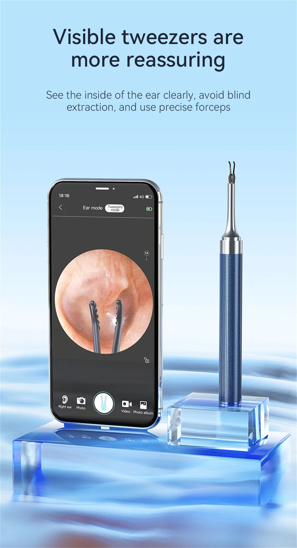 Description Picture 5 of itemEar Cleaner With Camera Smart Visual Ear Wax Removal Sticks 1920P Endoscope Tweezer Earpick Mini Camera Otoscope for Health Care