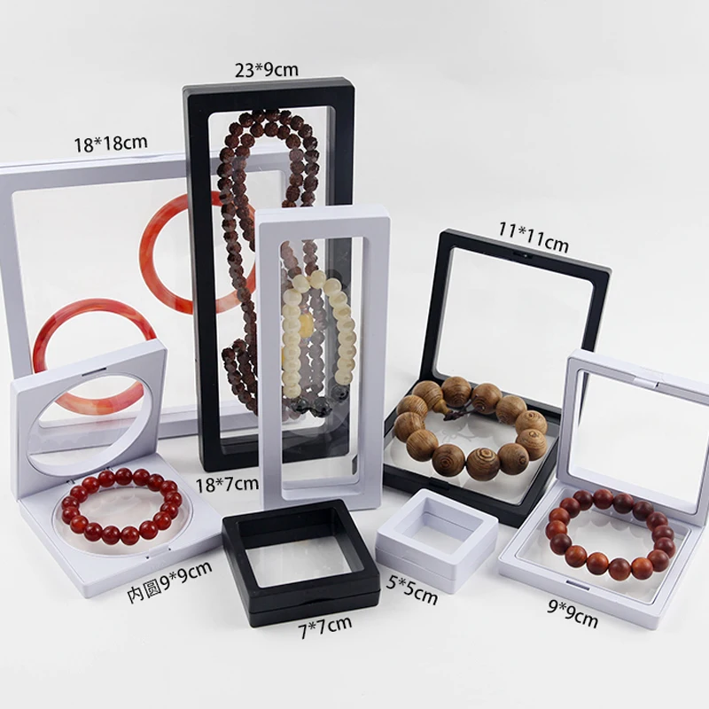 10pcs Set 3D Floating Display Case Stands Transparent Square Holder Pendant Necklace Bracelet Ring Coin Jewelry Pin Storage Box