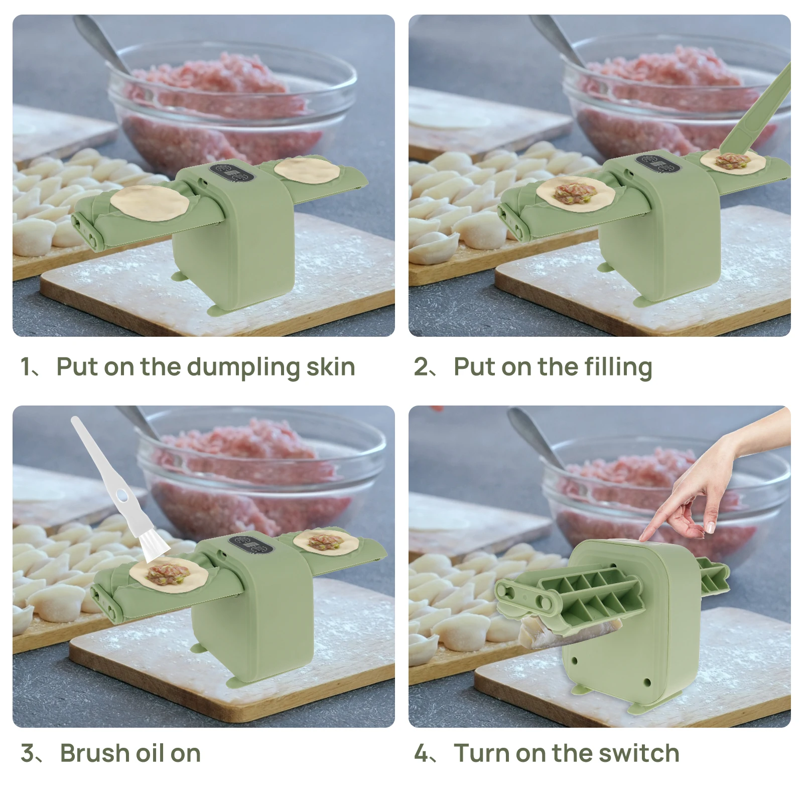 Electric Dumpling Maker Double Head Dumpling Maker Press Automatic Machine with Spoon Brush Rechargeable
