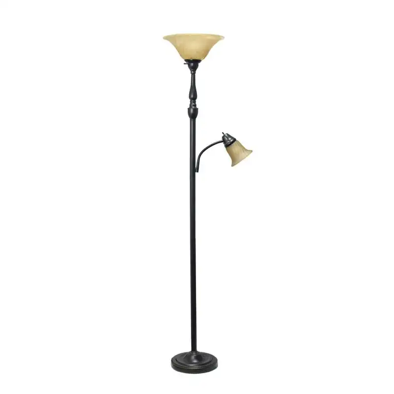 

Torchiere Floor Lamp with Reading Light and Marble Glass Shades