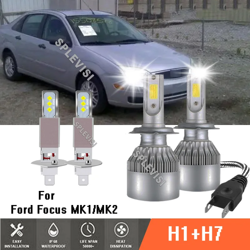 

4x H1 H7 Super White Xenon Headlight Bulbs 499 Upgrade 477 12v For Ford Focus MK1 1998-2004 MK2 2004-2010 2005 2006 2007 2008