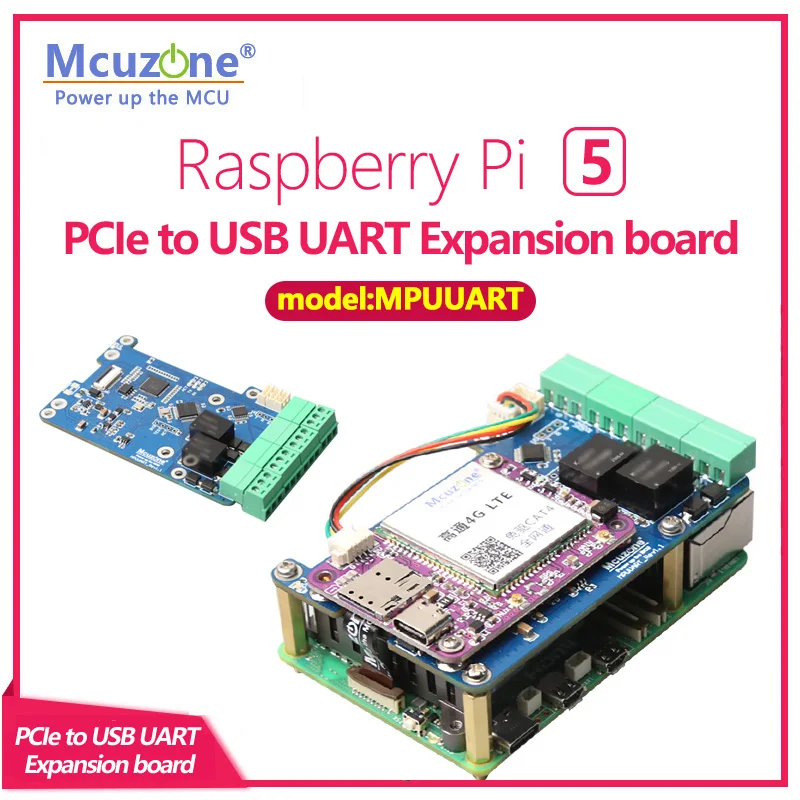 Mpuuart Raspberry Pi 5 Pcie A Usb Uart Hat,Rs485 Iso,Rs232,Usb2.0,4G Lte Modle