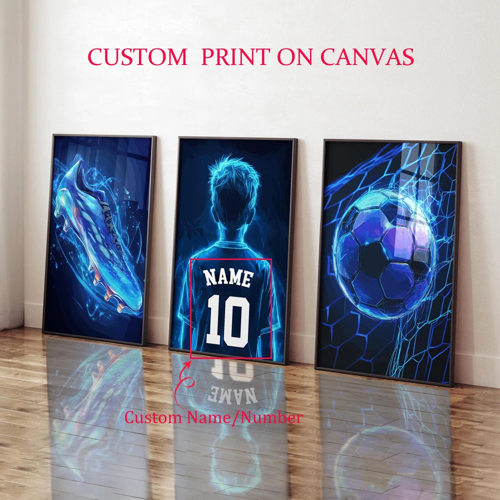 3pcs/set Personalized Football Custom Name & Number Canvas Prints Vibrant Football Boots Sports Wall Art Posters for Home Decor 1