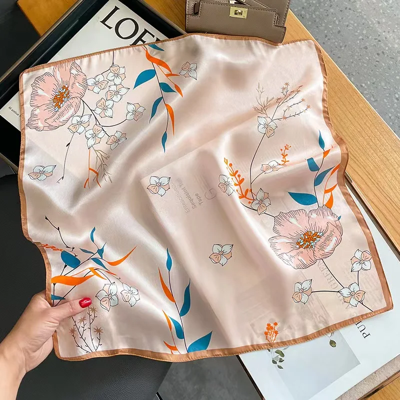100% Real Silk Scarf Women Design Square Small Luxury Brand Handkerchiefs Hair Ribbon Headband Neckerchief Female Bandana 2024 4