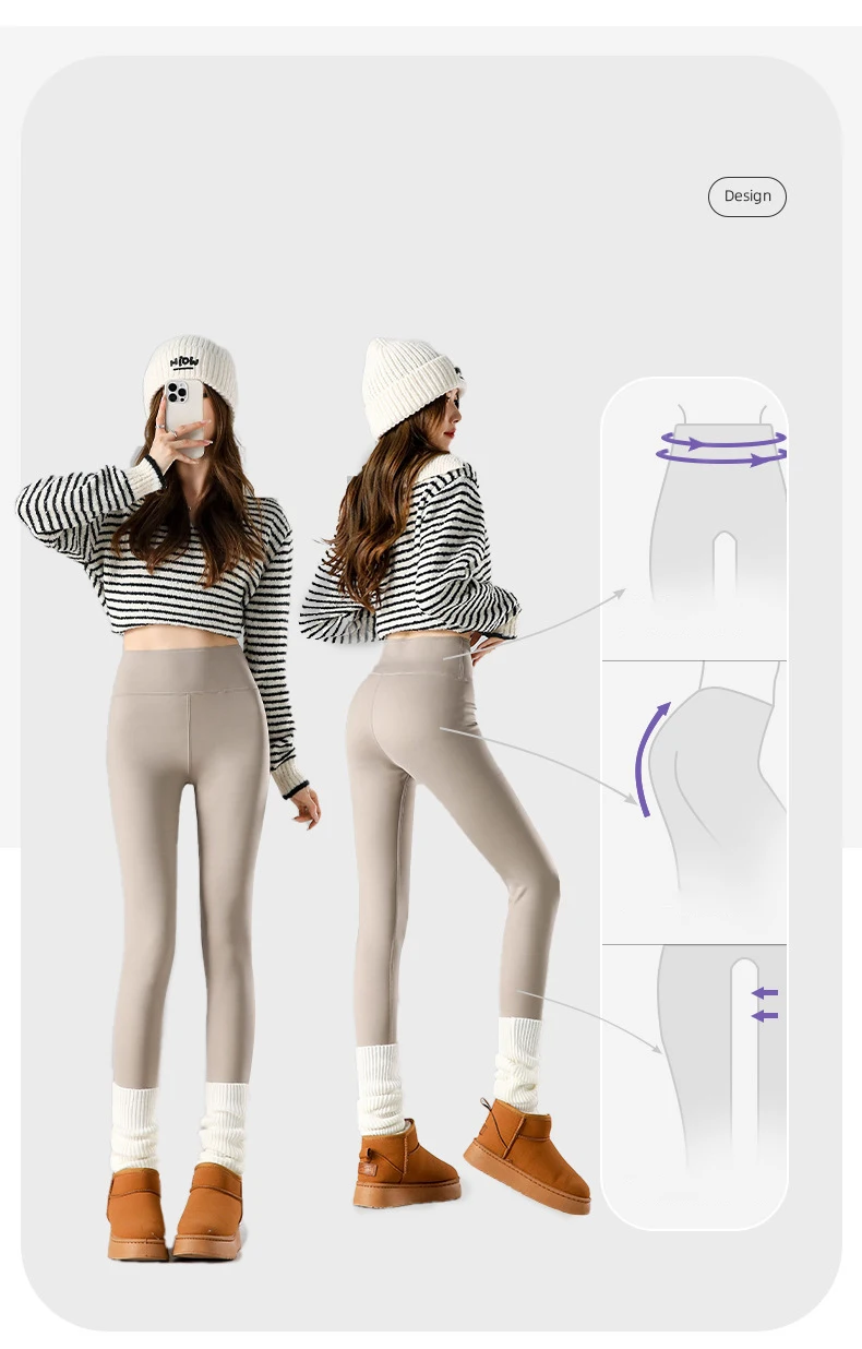 Thermal Fleece Leggings - High Waist Winter Warm Leggings With Rabbit Wool Insulation