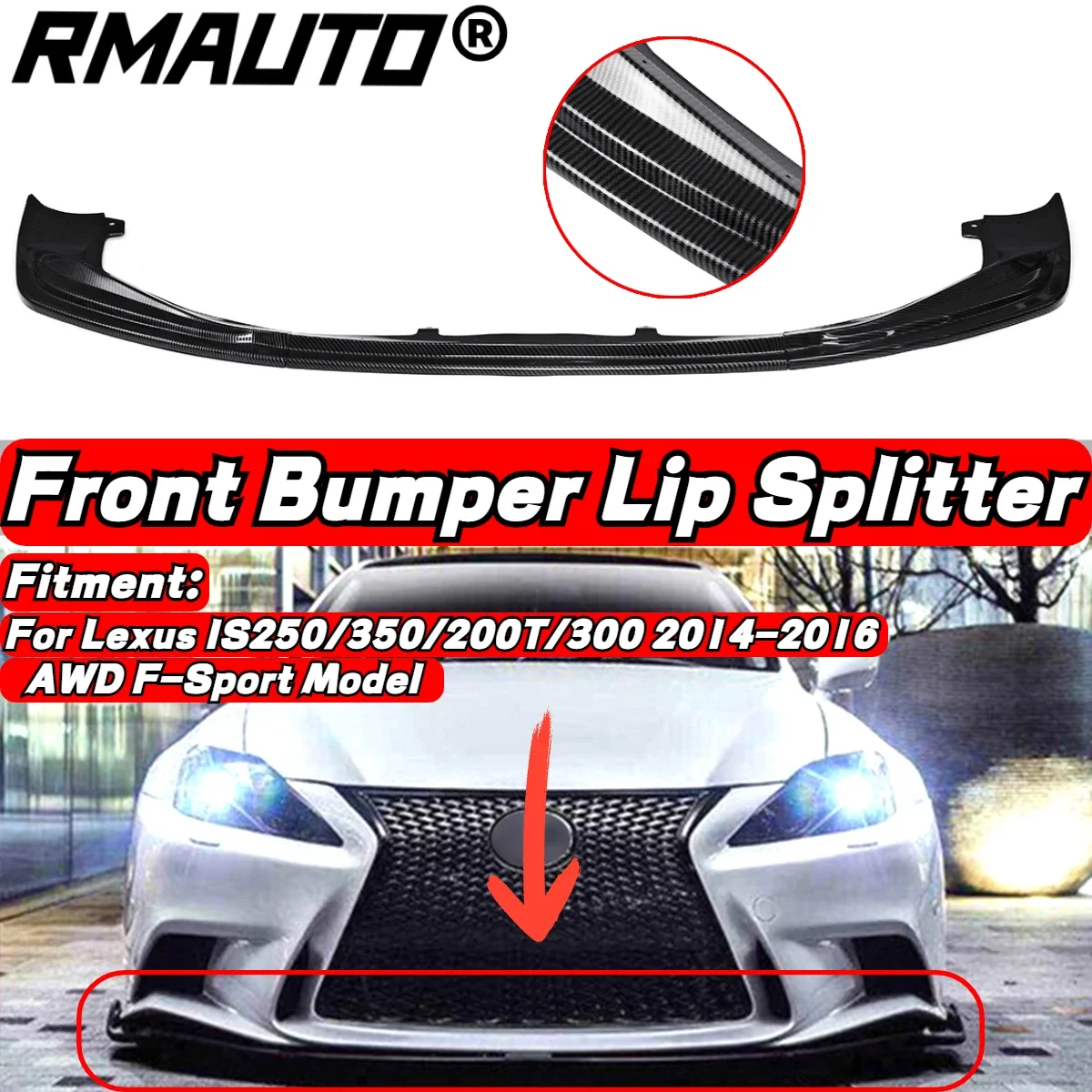 

New Carbon Fiber Look 3Piece Car Front Bumper Splitter Lip Kit Diffuser Guard For Lexus IS250/350/200T/300 AWD F-Sport 2014-2016