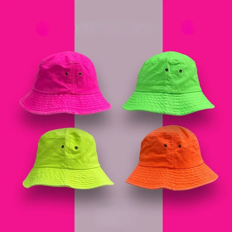 

Fluorescent Bucket Hat Women Spring and Summer Fashion Green Sunscreen Shade Street Wash Basin Hat All-match Men's Caps Panama
