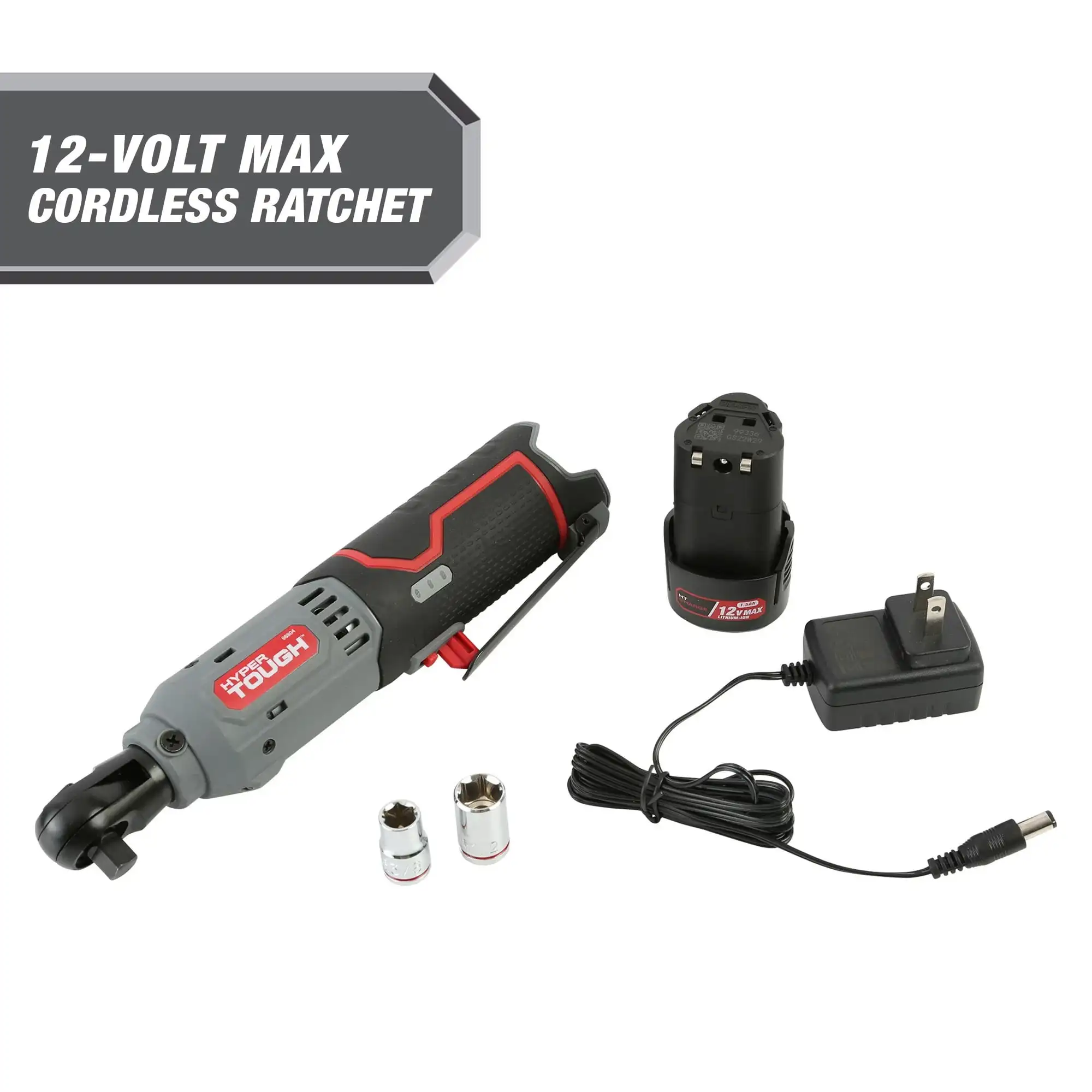 

Hyper Tough 12V Max* Lithium-Ion Cordless 3/8-Inch Ratchet with 1.5Ah Battery and Charger, Model 98804