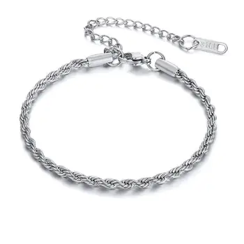 Bracciale in acciaio inossidabile per uomo donna catena di corda intrecciata da 16 cm con prolunga da 5 cm gioielli regolabili colore oro colore argento 1