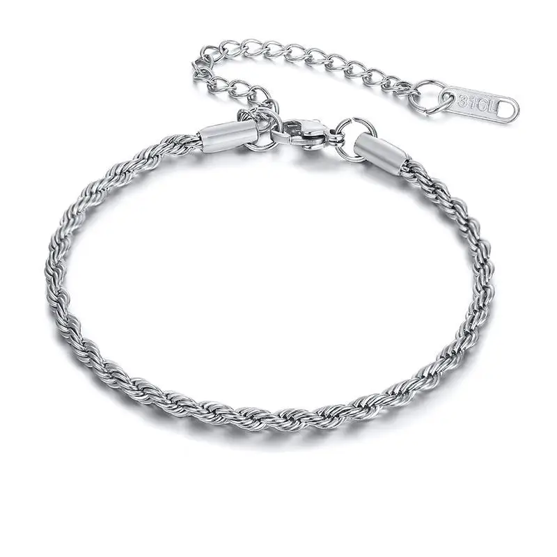Stainless Steel Bracelet For Men Women Braided 16cm Rope Chain with 5cm Extender Adjustable Jewelry Gold Color Silver Color