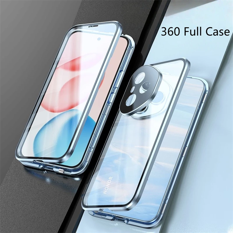 360 Full Double-Sided Magnetic Metal Case with Tempered Glass Protection