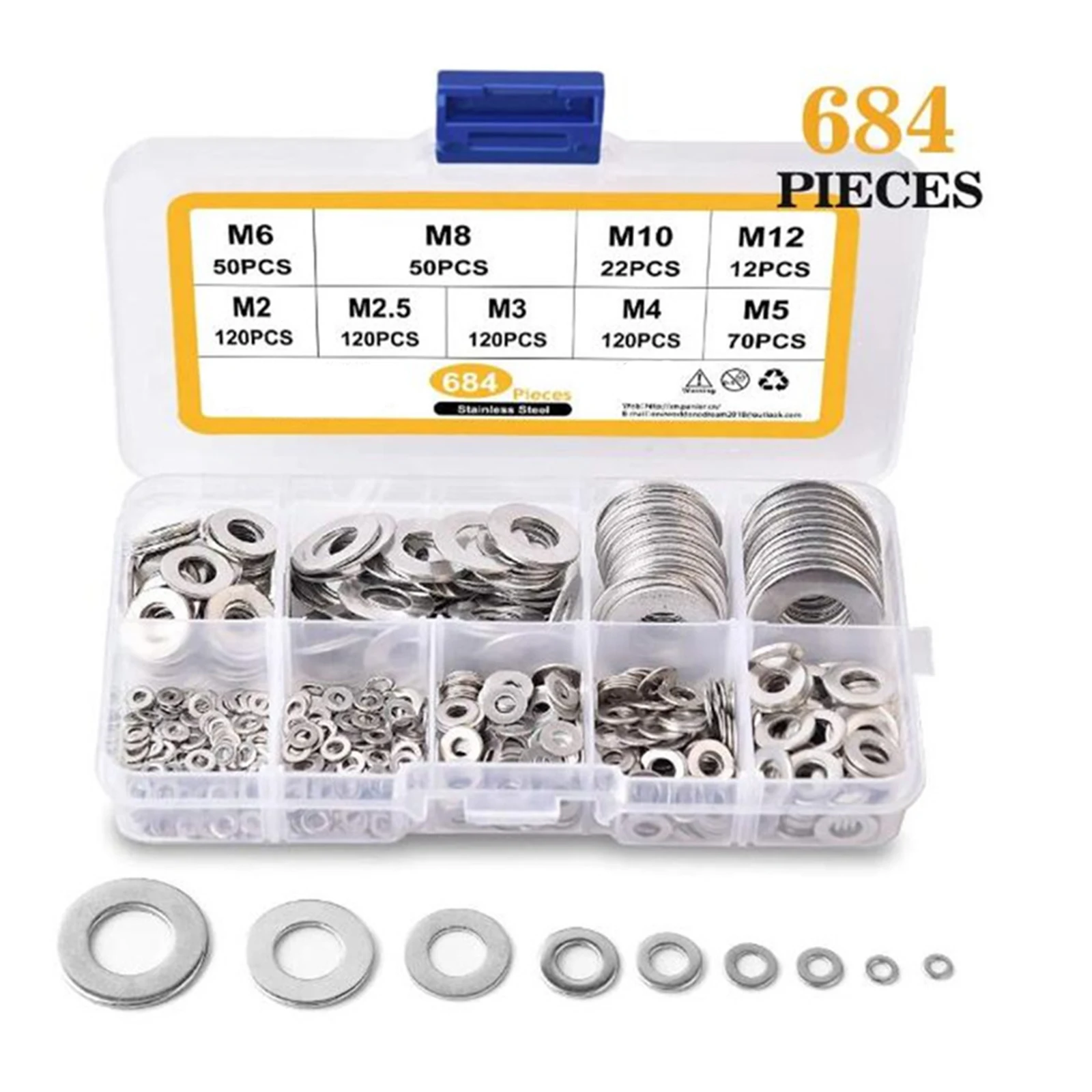 

Stainless Steel Flat Washers 684Pcs Flat Washers 304 Stainless Steel Galvanized Cover High Hardness Washers