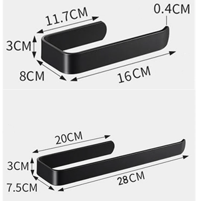 Aluminum Towel Rack Black Towel Ring Bathroom Paper Holder Hanging Rod Toilet Free Punch Wall Hanging Rack Home Organizer