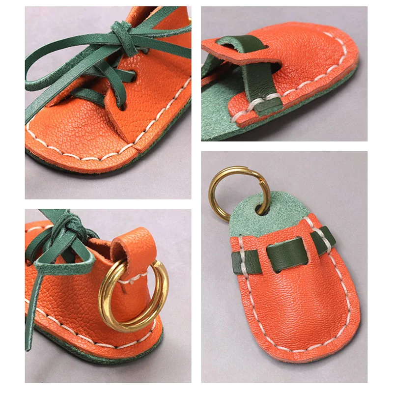 WUTA DIY Leather Kit Mini Shoes Slippers Key Chain Semi-finished Key Ring Bag Pendant Kids Gift Summer Camp Activity Training