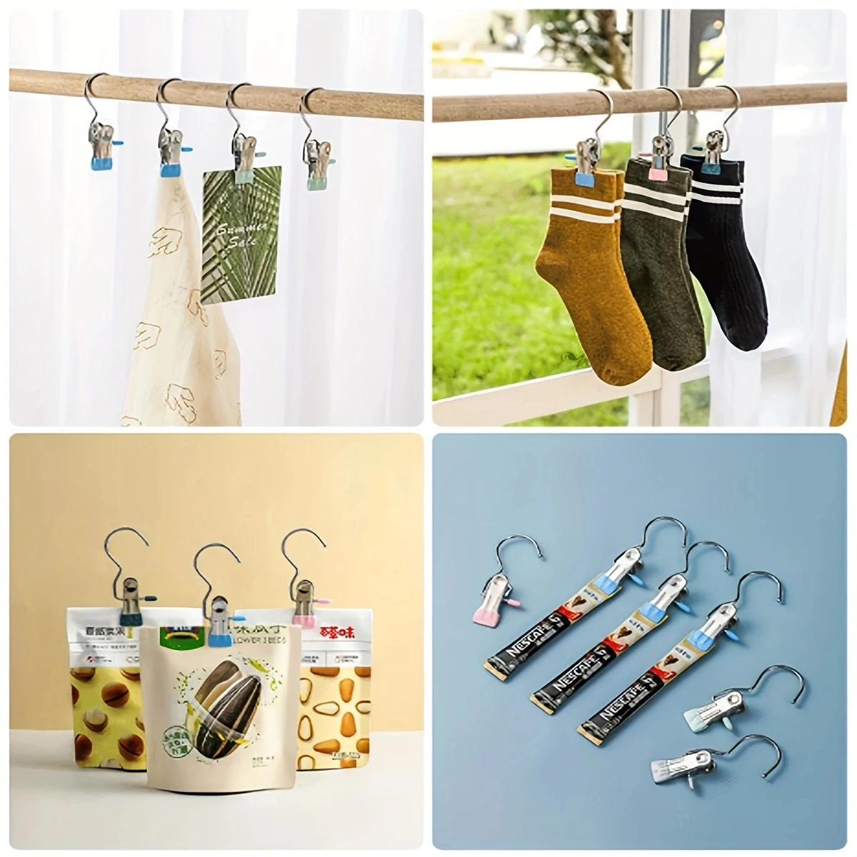 10pcs Stainless Steel Clothespins Laundry Clothes Pegs Hook Portable Hanging Clothes Clip Wardrobe Clothes Organizer Hanger 5