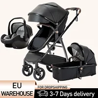 Poussette bébé 3 en 1 landau Portable luxueux voyage landau haute paysage nouveau-né bébé poussette avec porte-bébé PU 1