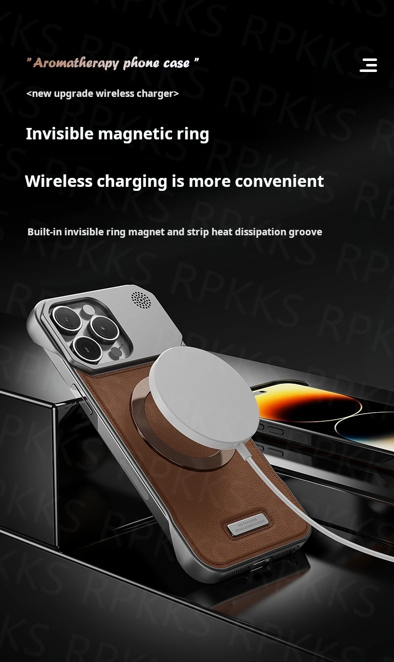 Business leather case showing magnetic ring and simple aesthetic.