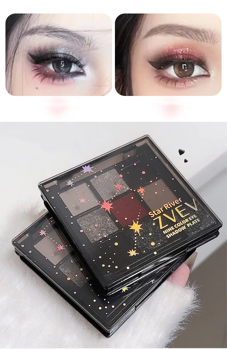 Description Picture 5 of itemBlack Red Punk Smoked 9 Colors Eyeshadow Pearl Cold Dark Color Makeup Eyeshadow Palette Lasting Waterproof Glitter Eye Shadow