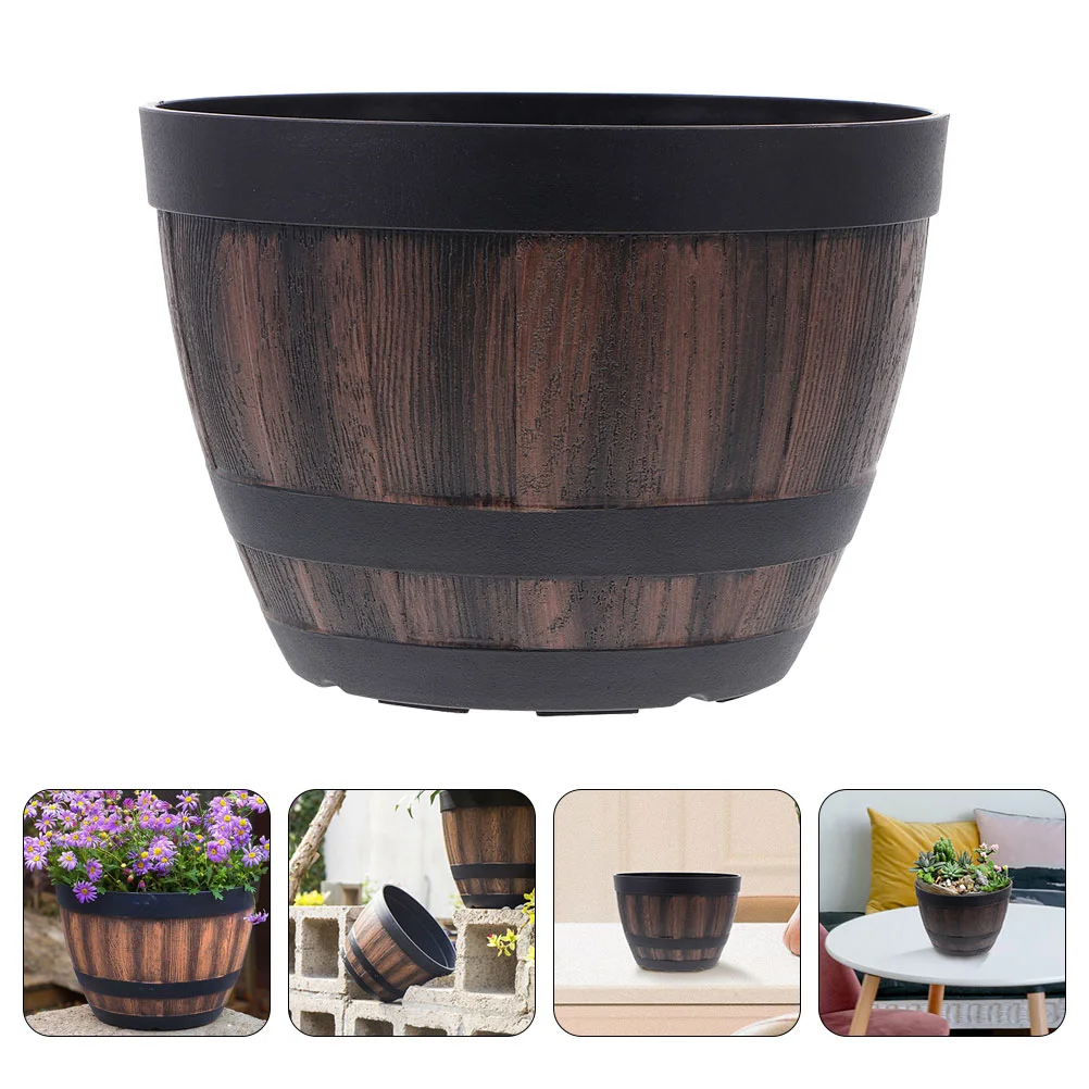 

Imitation Wooden Flower Pot Large Capacity Retro Plastic Planter for Garden