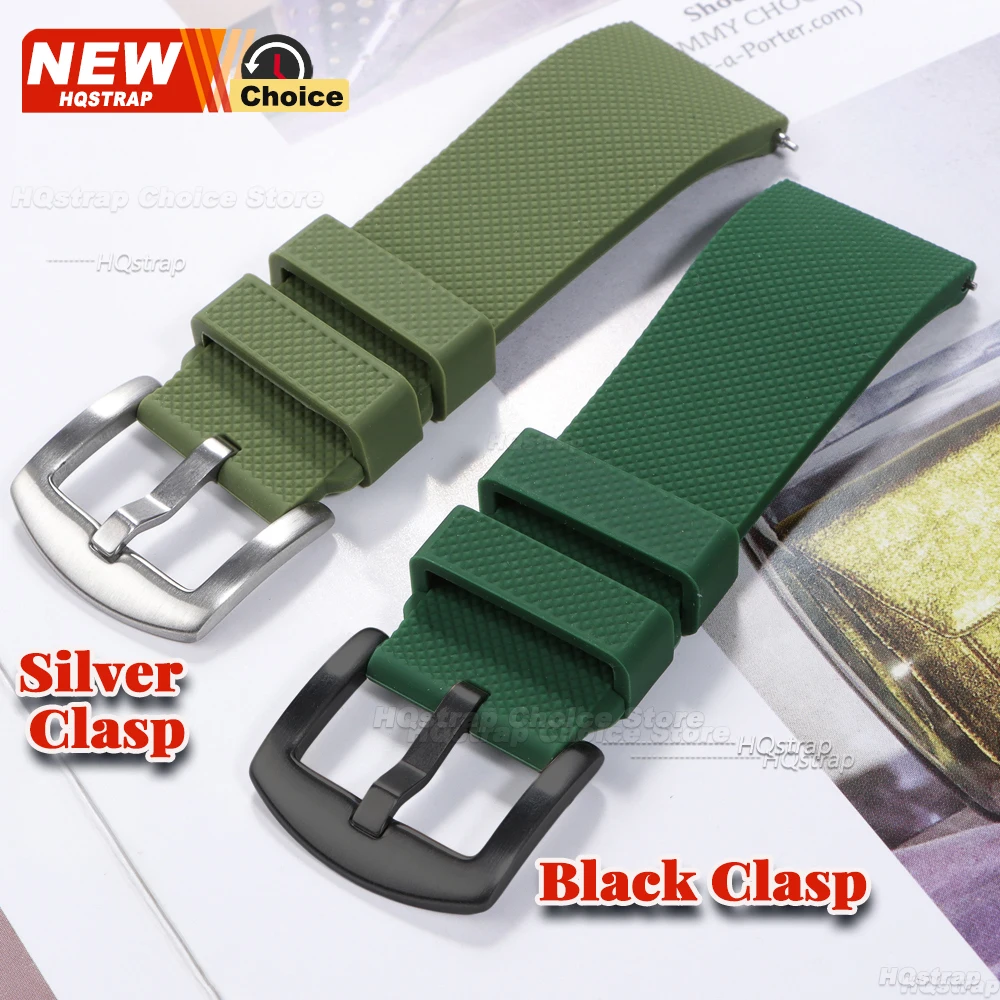 Silver Black Clasp Waterproof Sports Silicone Watch Band