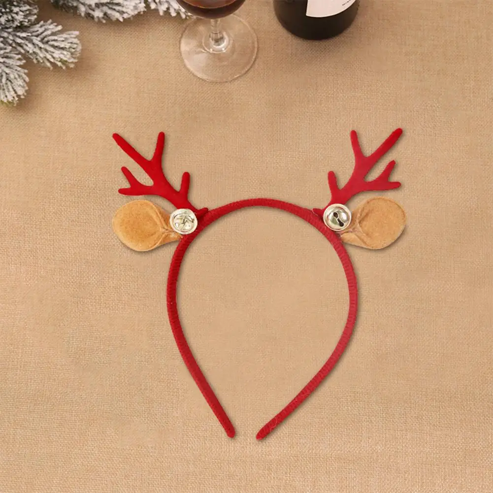 Unique Holiday Headpiece Festive Reindeer Headband with Bells for Christmas Cosplay Party Colorful Velvet Costume for Christmas