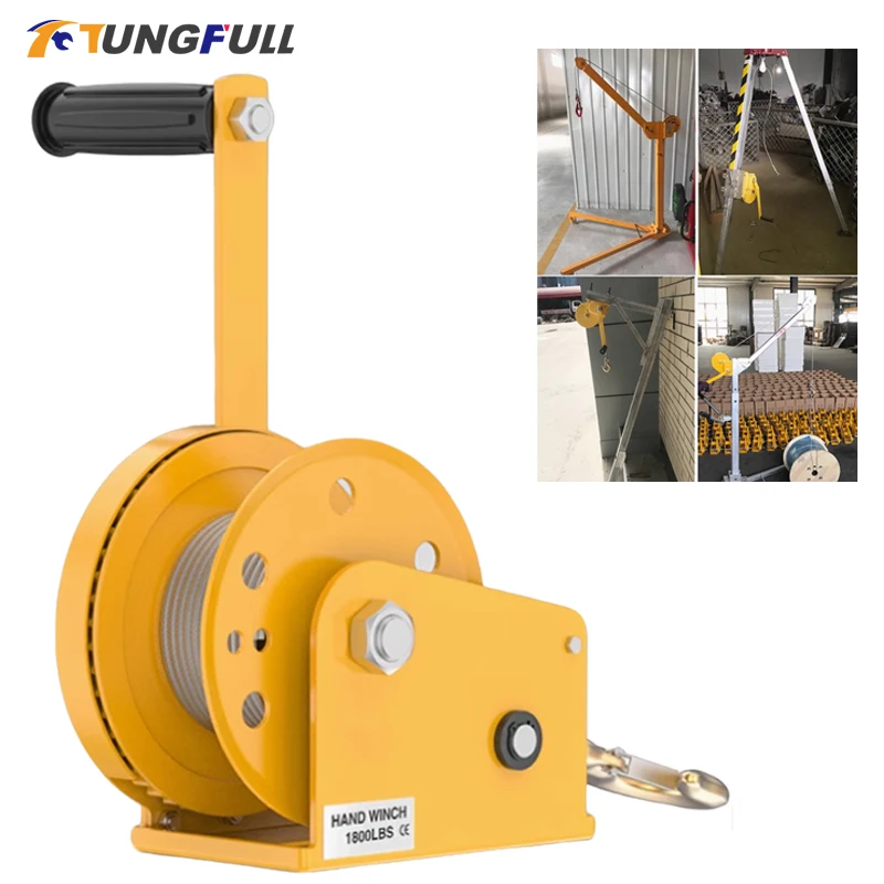 Hand Winch, Portable Hand Crank Winch With Auto Brake