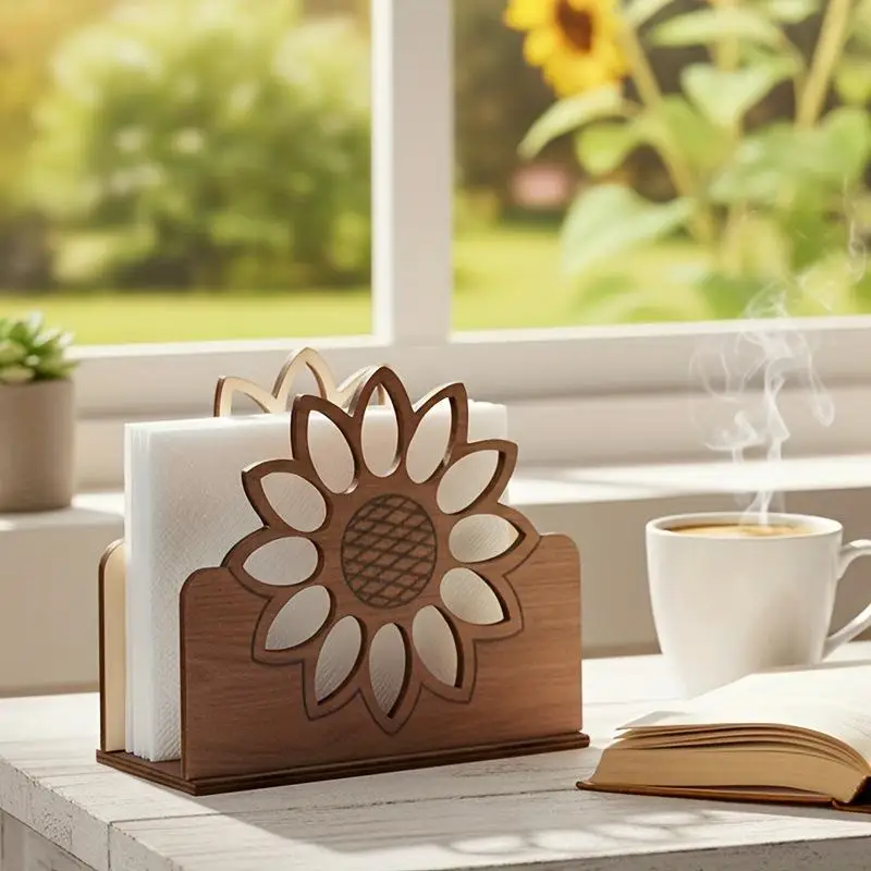 Wooden Sunflower Napkin Holder 2