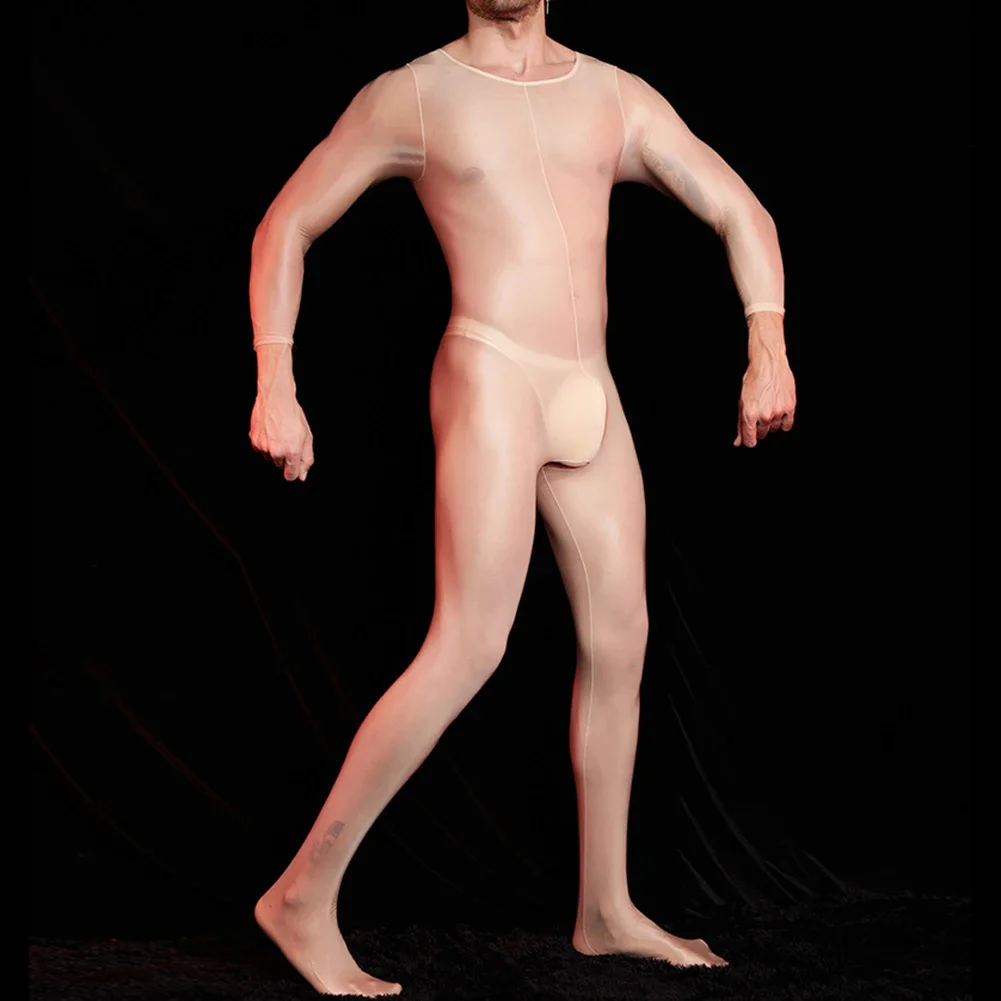 Men Polyester Long Sleeve Skin Sport Fitness Stretchy Bodysuit Underwear Bodystocking Crotchless