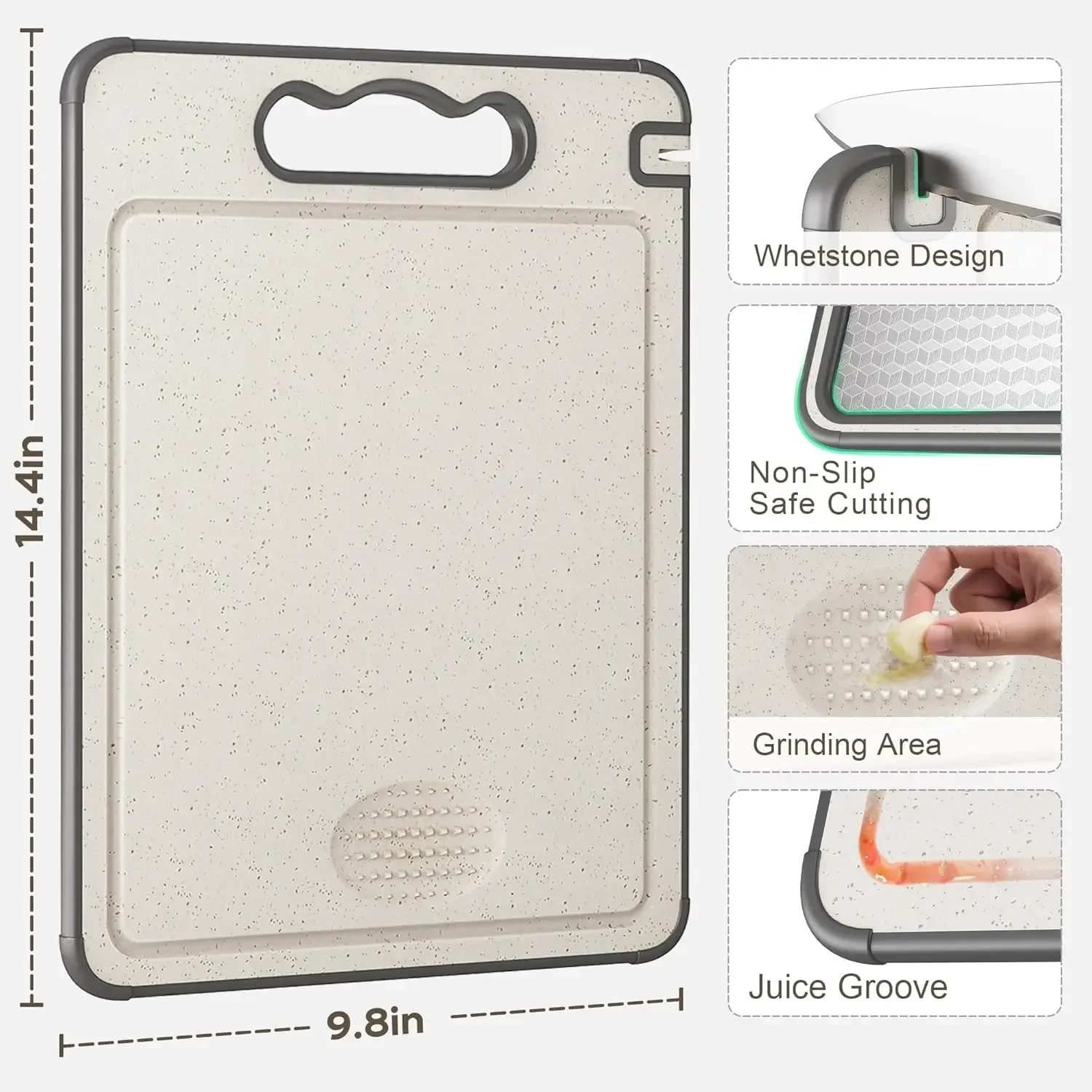 1pc Stainless Steel Kitchen Cutting Board Food Grade Anti-Slip Silicone Edges Wheat Straw Board Double Sided Chopping Board