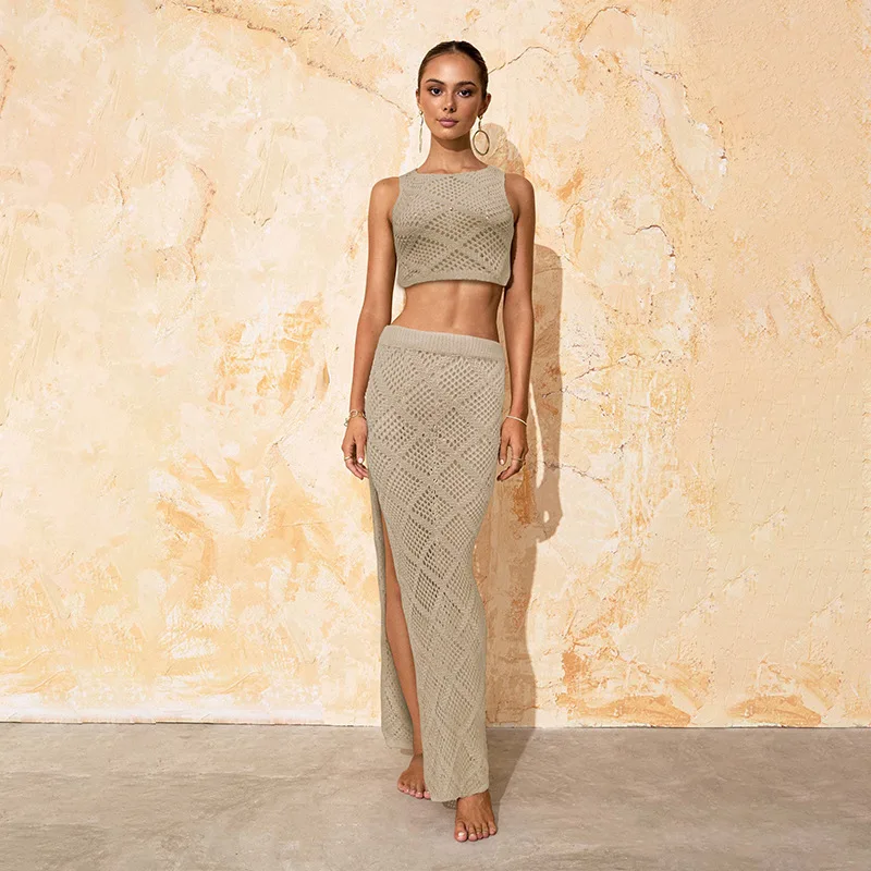 

Ladies Dresses Summer 2024 Midi Streetwear Pareo Clothing Bodycon Dress For Women Outfits Beach Suit Sexy Knitted Hollow Out