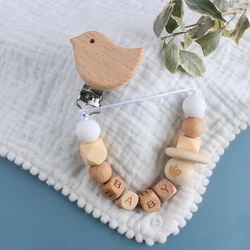 Cadena de silicona para chupete de bebé, mordedor de madera con nombres de letras personalizados, Clips, colgantes para morder, correa, soporte para pezón, regalos