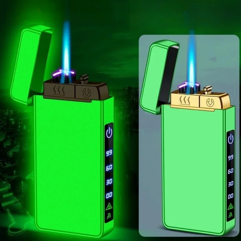 Triple Flame Electric Pulse Plasma Dual Arc USB Lighter Metal Gas and Electric Lighter LED Screen Display Men's Gift