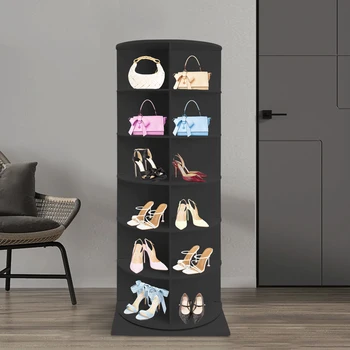 6-tier Rotating Shoe Rack Tower Black Home Handbag Storage Display Rack 4