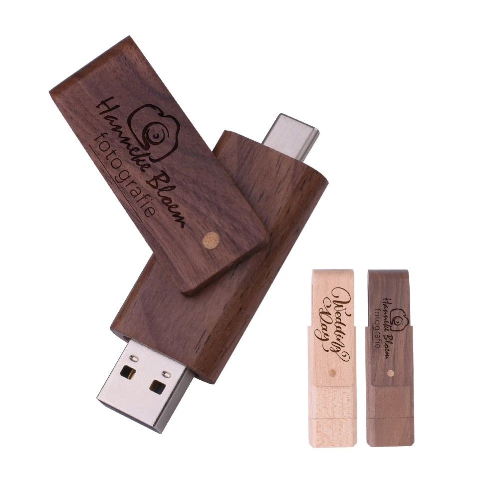 JASTER 무료 맞춤형 로고 TYPE-C USB 3.0 플래시 드라이브 128GB 나무 회전식 USB-C 메모리 스틱 64GB 비즈니스 선물용 펜 드라이브 32GB