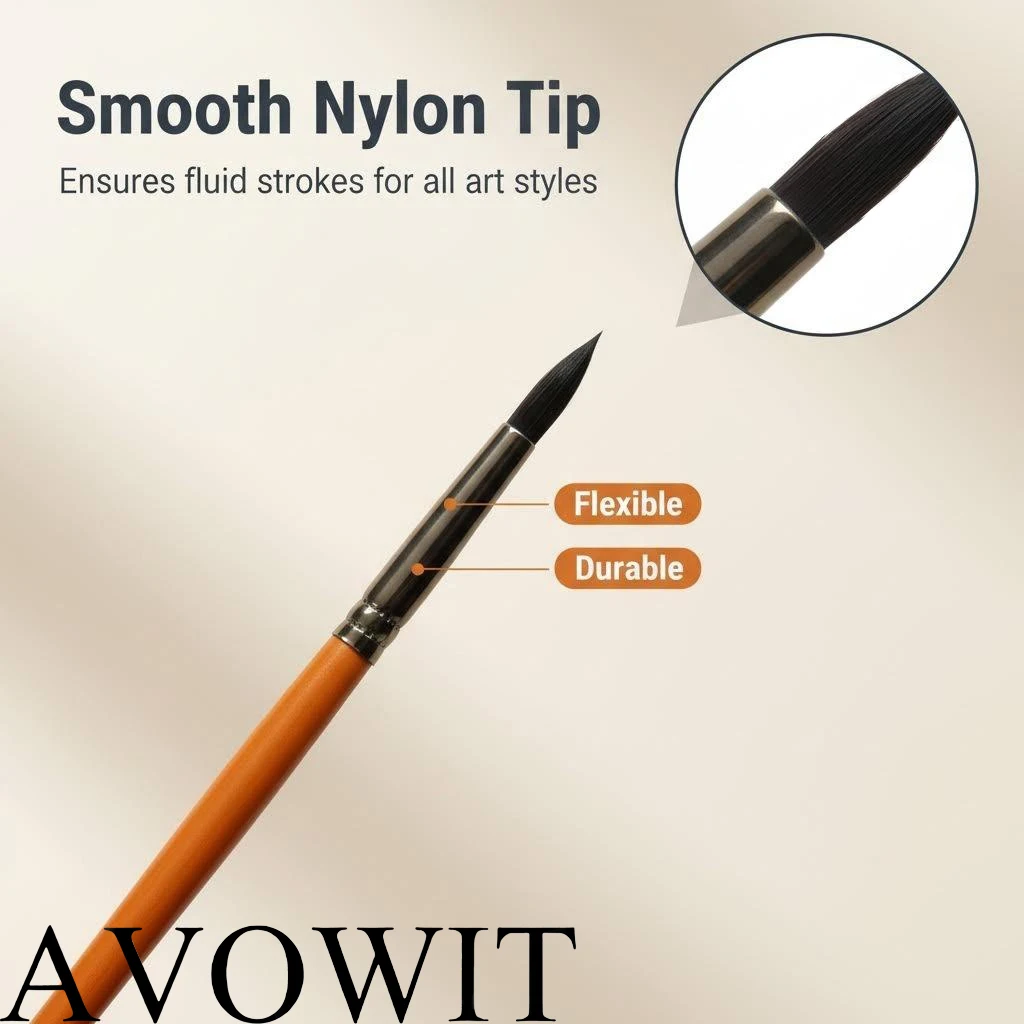 AVOWIT 8개 아트 페인트 브러쉬 - 아크릴, 수채화, 유화, 페이스 페인팅, 캔버스 및 DIY용 다용도 원형 및 평면 나일론 브러쉬