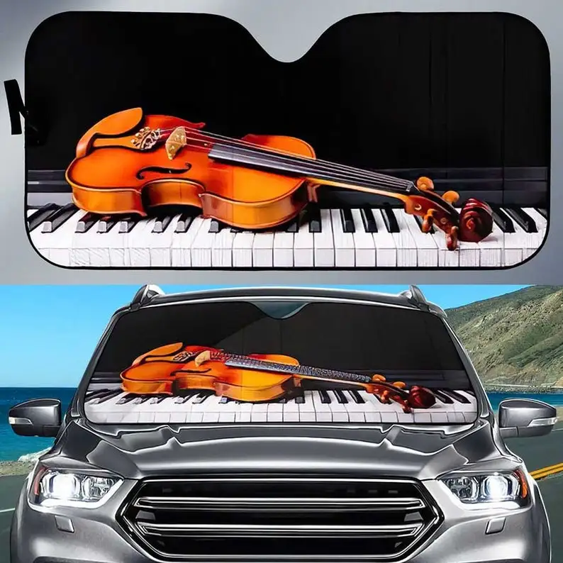 

Violin Over Piano Key Car Sunshade Violin Hobbies Violin Music Lovers Windshield Sunshade Oxford Cloth Car Windshield Car Sunsha