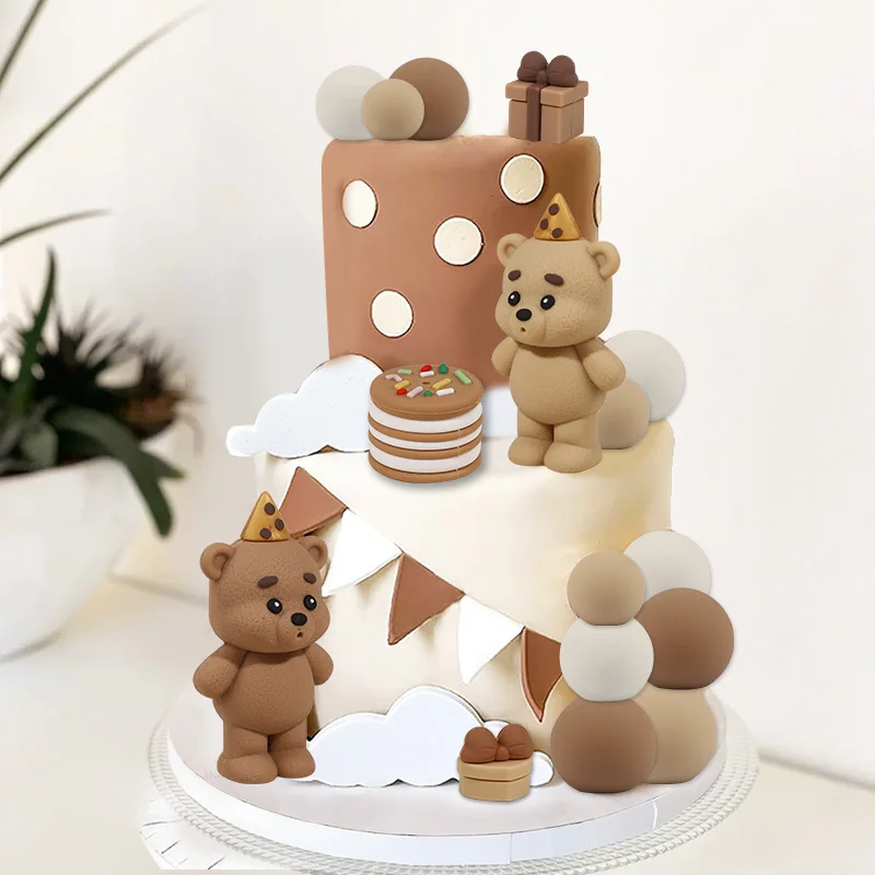Bären-Kuchendekoration Niedlicher Brauner Teddybär Kuchenaufsatz für Kinder Jungen Mädchen 1. Geburtstag Party Deko Hochzeit Babyparty Zubehör – Detail 1