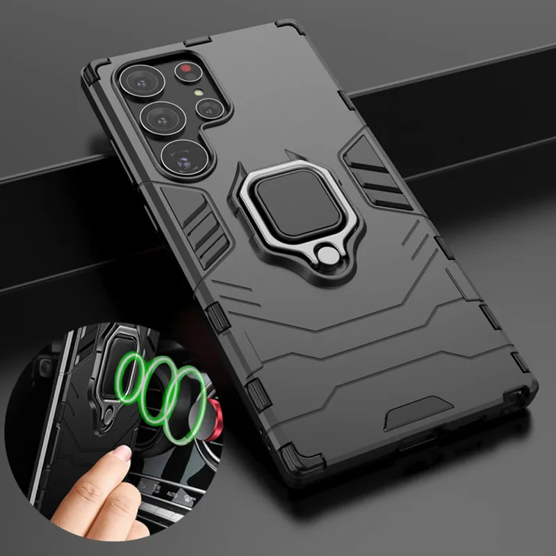 

Чехол для Samsung Galaxy S23 Ultra 5G, автомобильный чехол с магнитным кольцом и подставкой, армированная задняя крышка для Samung S 23 Plus S23Plus S23Ultra, чехлы для телефонов