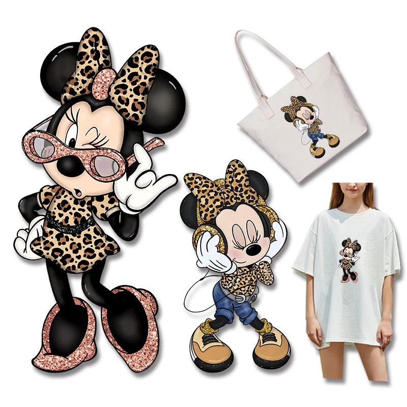 Minnie mouse em leopardo imprimir roupas ouvir música remendos de pano ...