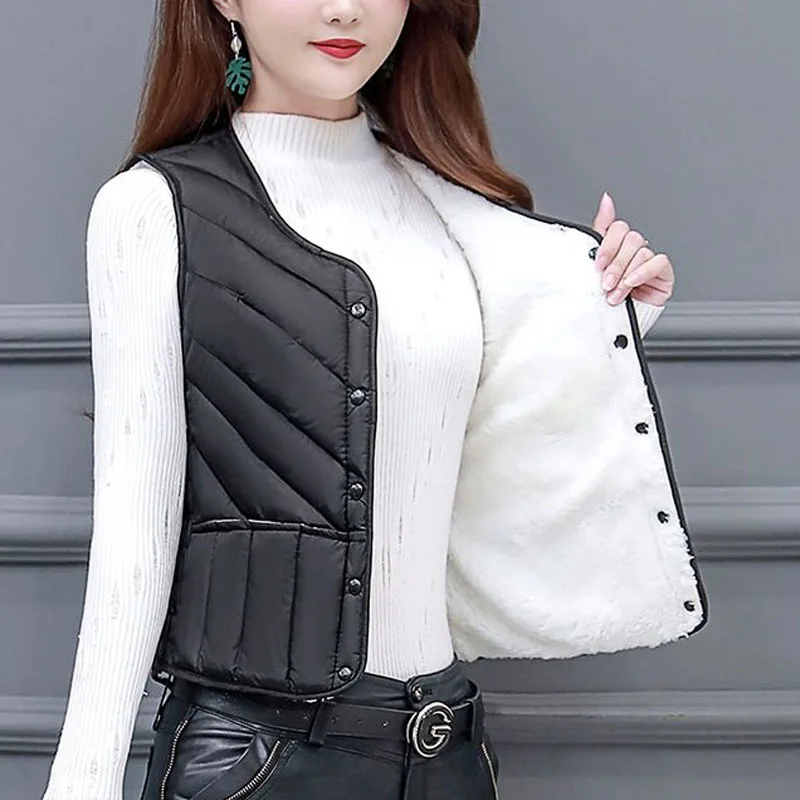 Autumn New Down Cotton Solid Color V-neck Sleeveless Vest with Lightweight Warm and Slim Fit Comfortable and Versatile Base Vest autumn winter new stand collar solid casual velvet overcoat women s fashion short lightweight waist tie warm down jackets coats