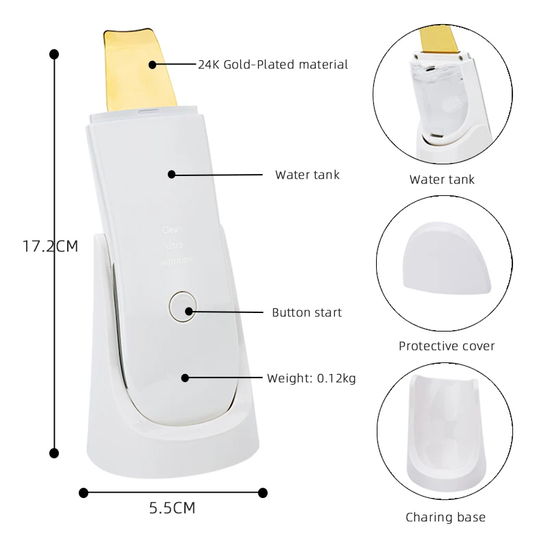 EMS Ultrasonic Skin Scrubber Vibration Face Spatula Blackhead Remover Shovel Clean Cavitation Peeling Facial Lifting Machine