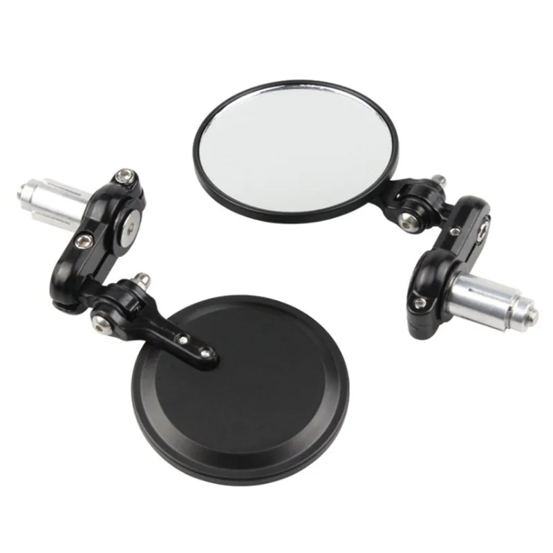 Universal Round Motorcycle Mirror - Folding Handlebar Convex Lens for Custom Bikes, Easy Install with Wider View (Black)