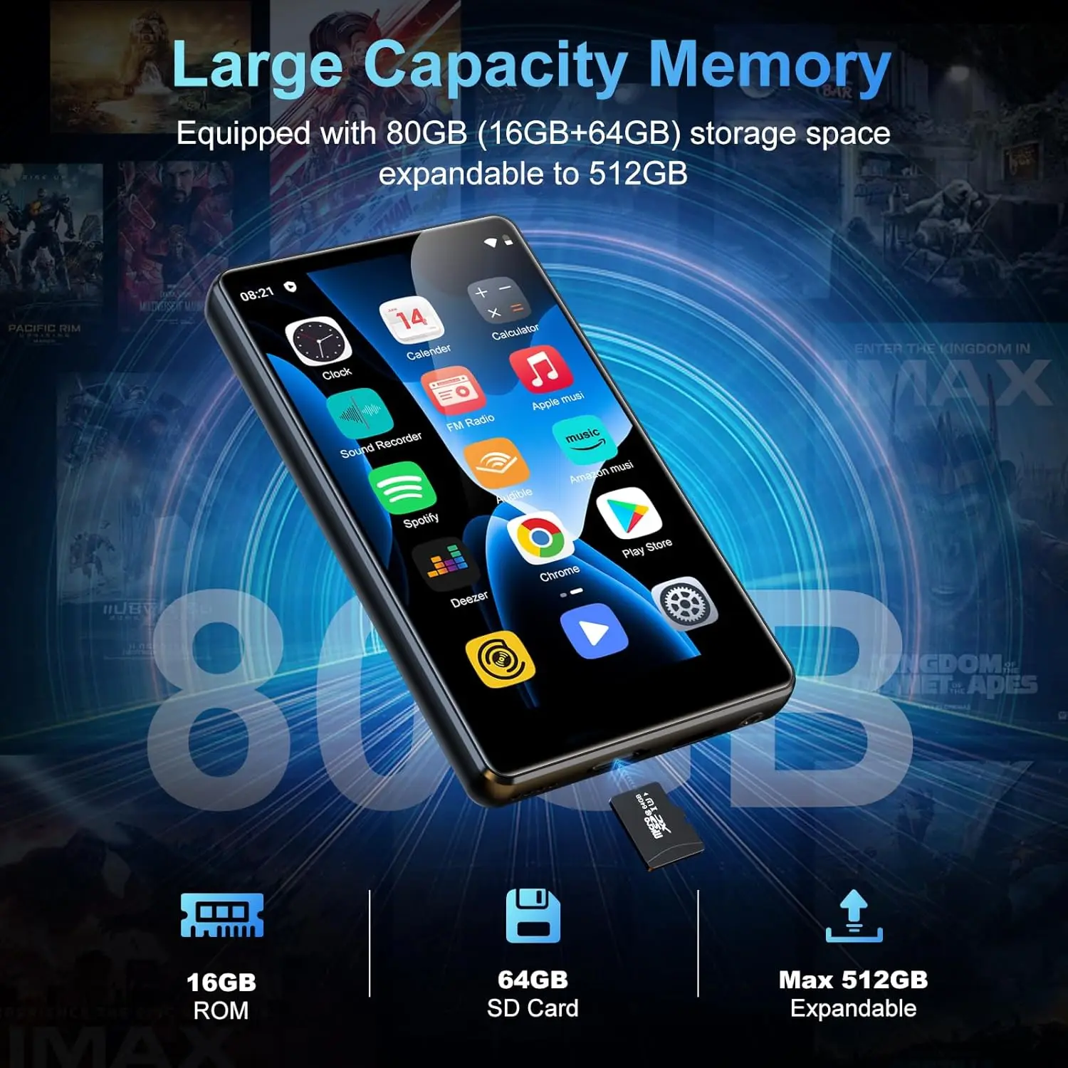 Portable Android MP3 Player with Bluetooth and WiFi