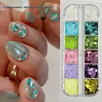 Mini paillettes circulaires colorées mixtes pour ongles, sequins à motifs ondulés, fleurs scintillantes, décorations pour ongles DIY, breloques pour ongles, 12 compartiments 2