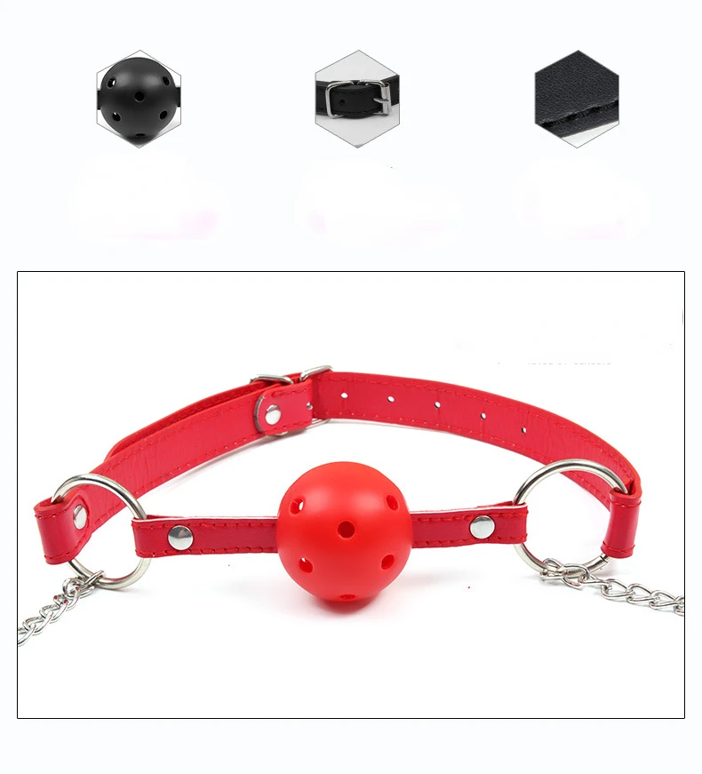 Zabawka erotyczna PU Leather Mouth Gag Ball Oral Sex z łańcuszkiem  
